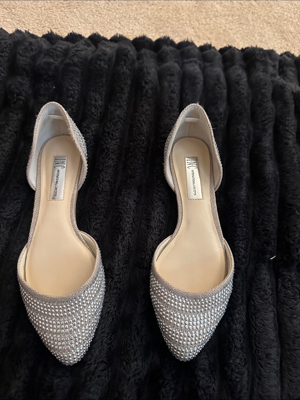 INC International Concepts Silver Rhinestone Pointed D'Orsay Flats